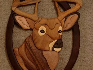 Large Solid Wood Intarsia Inlaid Wood Deer Buck Head Picture
