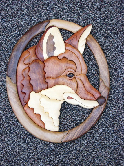 Solid Wood Intarsia Inlaid Fox Head Wall Picture, Moose-R-Us.Com Log Cabin Decor