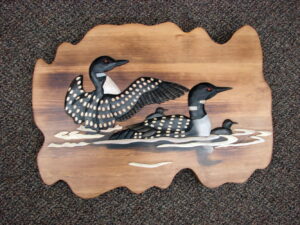 Intarsia Wood Carving 24" Common Loon Family Wall Decor Carved Loons Picture