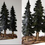 Intarsia Carved Wood Fir Tree Wall Grouping Pine Tree Wall Hanging