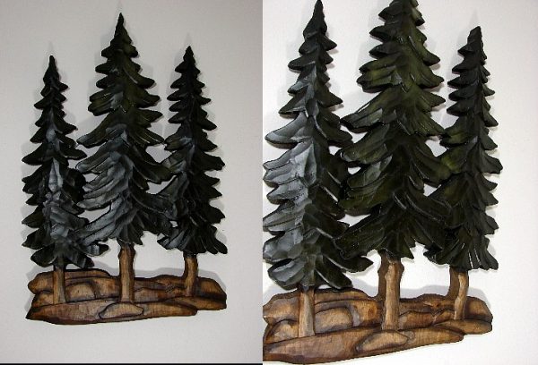 Intarsia Carved Wood Fir Tree Wall Grouping Pine Tree Wall Hanging