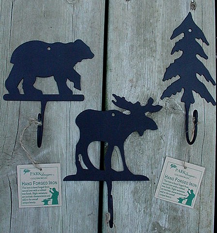 Park Designs Hand Forged Iron Bear Moose Tree Single Hook Wall Peg, Moose-R-Us.Com Log Cabin Decor