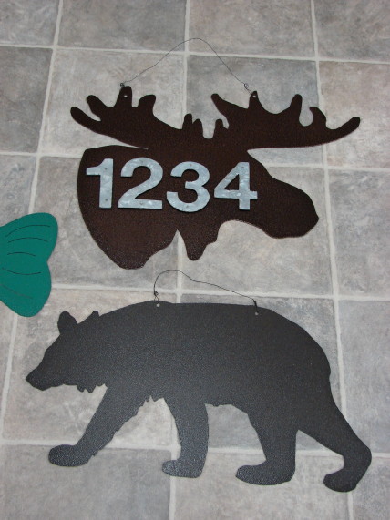 Bear Iron Address Sign House Number Silhouette, Moose-R-Us.Com Log Cabin Decor