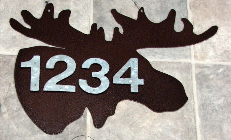 Moose Head Iron Address Sign House Number Silhouette, Moose-R-Us.Com Log Cabin Decor