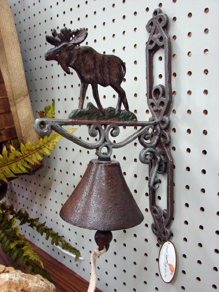 Rustic Cast Iron Wall Mount Bear Moose Garden Gate Dinner Bell, Moose-R-Us.Com Log Cabin Decor