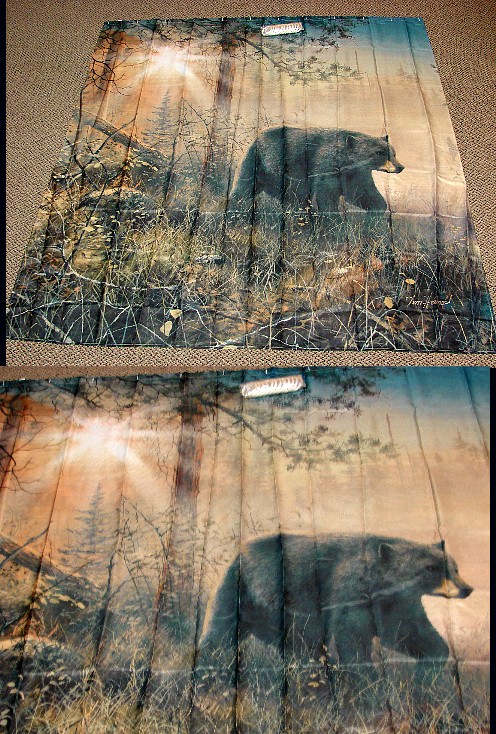 Jim Hansel Bear Sunset Shadow in the Mist Log Cabin Shower Curtain, Moose-R-Us.Com Log Cabin Decor