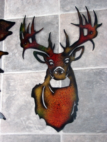 Laser Cut Metal Silhouette Buck Deer Head Wall Hanging, Moose-R-Us.Com Log Cabin Decor