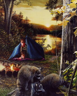 Gallery Wrapped LED Canvas Camping Tent Raccoon Wall Picture
