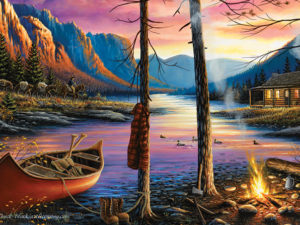Gallery Wrapped Canvas LED Art Home Sweet Home Log Cabin Cabin Fire Chuck Black
