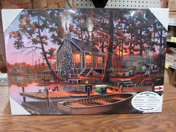 Gallery Wrapped Canvas LED Art Opening Day Lake Log Cabin Boat Geno Peoples, Moose-R-Us.Com Log Cabin Decor