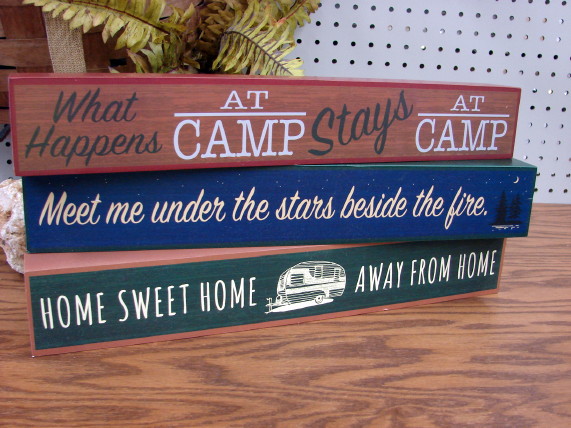 Long Block Box Sign Stars Campfire Happens Camp Home Away, Moose-R-Us.Com Log Cabin Decor