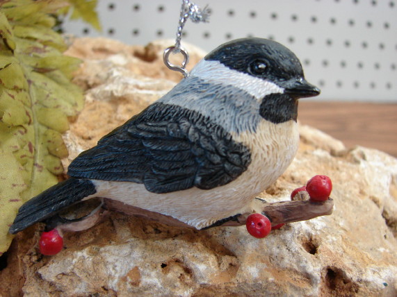 Midwest Detailed Chickadee Bird on Berry Branch Ornament, Moose-R-Us.Com Log Cabin Decor
