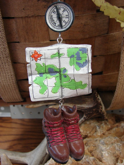 Midwest Hiking Themed Hiker Boots Map Dangle Ornament, Moose-R-Us.Com Log Cabin Decor