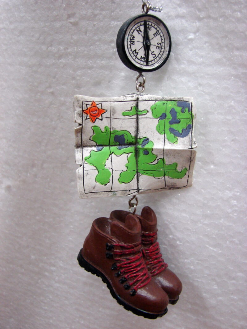 Midwest Hiking Themed Hiker Boots Map Dangle Ornament, Moose-R-Us.Com Log Cabin Decor