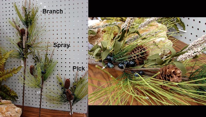 Realistic Artificial Montana Pine Greenery Branch Spray Pick, Moose-R-Us.Com Log Cabin Decor