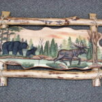 Moose and Bear in Forest 38-42" Intarsia Wood Carving Natural Wood Wall Art Picture - Image 3