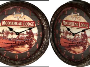 Rustic Oversized Tin Wall Clock Moosehead Lodge Moose Canoe