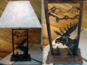 Iron Moose Head Silhouette Table Lamp with Shade