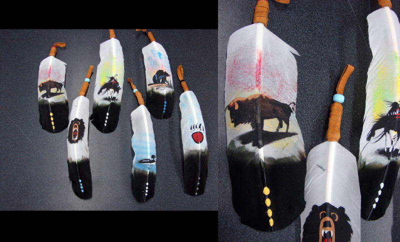 Hand Painted Native American Indian Navajo &#8220;Eagle&#8221; Smudge Prayer Feather, Moose-R-Us.Com Log Cabin Decor