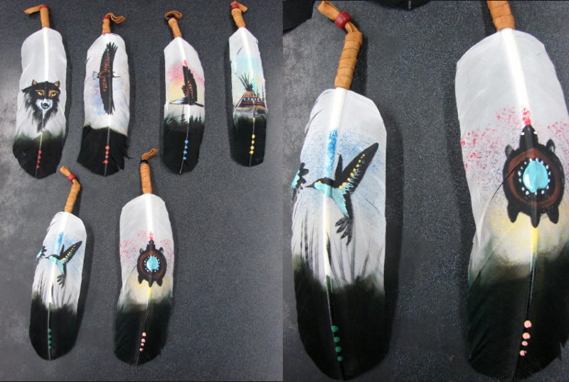 Hand Painted Native American Indian Navajo &#8220;Eagle&#8221; Smudge Prayer Feather, Moose-R-Us.Com Log Cabin Decor