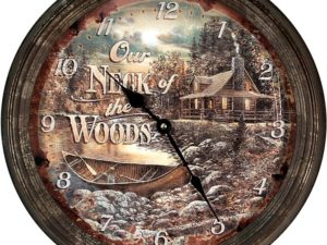 Rustic Tin Oversized Our Neck of the Woods Wall Clock Lodge Theme Decor
