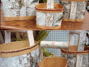 Authentic Native American Indian Birch Bark Handled High Berry Basket