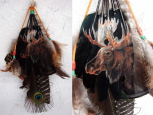 Hand Painted Feather Swag Wall Hanging Eagle Moose