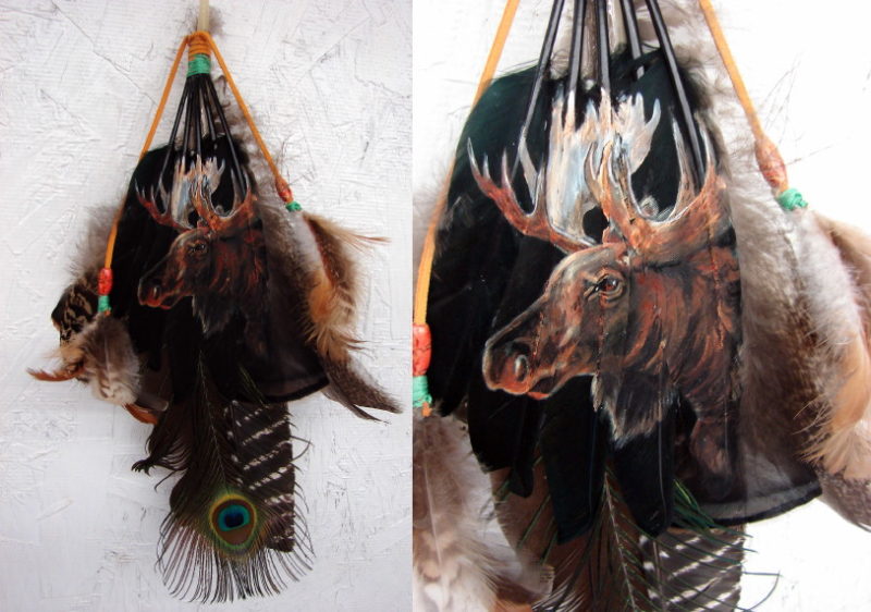 Hand Painted Feather Swag Wall Hanging Eagle Moose, Moose-R-Us.Com Log Cabin Decor
