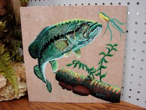 Large Mouth Bass Fishing Hand Painted Tile Pat King Original