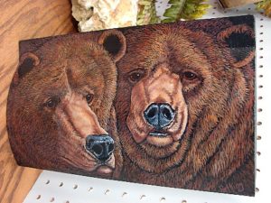 Bear Faces Log Siding Hand Painted Picture Pat King Original