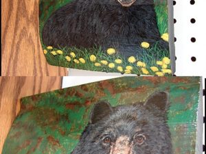 Hand Painted Log Siding Black Bear Dandelions