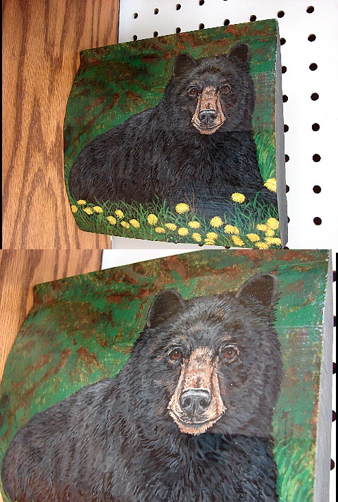 Hand Painted Log Siding Black Bear Dandelions, Moose-R-Us.Com Log Cabin Decor