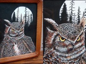 Hand Painted Great Horn Owl Pat King Moon