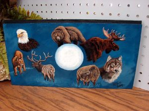 Bull Moose Hand Painted on Wooden Box Pat King -  Log Cabin  Decor