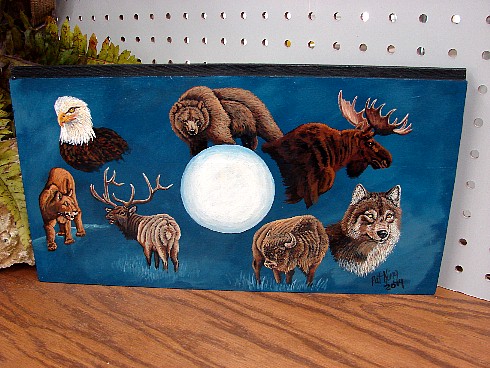 Blue Moon Northwoods Wildlife Hand Painted Picture Pat King Original, Moose-R-Us.Com Log Cabin Decor