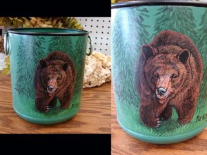 Hand Painted Tin Bucket Pat King Fat Bear