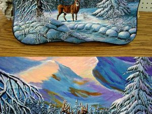 Hand Painted Outdoor Winter Mountain Buck Scene Pat King