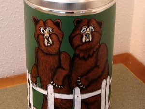 Pat King Garden Gate Bear Tin Canister Original Hand Painting