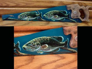 Antique Hand Saw Hand Painted Underwater Muskie Scene Pat King