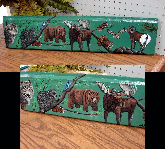 North American Wildlife Painting Horizontal Green Hand Painted by Pat King, Moose-R-Us.Com Log Cabin Decor