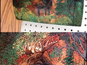 Autumn Moose Forest Scene Hand Painted Log Siding Pat King