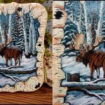 Hand Painted Pat King Moose Birch Winter Forest Picture Rectangular