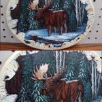 Hand Painted Pat King Moose Birch Winter Forest Picture Rectangular - Image 2