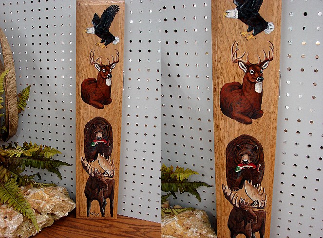 Wildlife Painting Pat King Original Eagle Deer Bear Moose Oak Vertical, Moose-R-Us.Com Log Cabin Decor