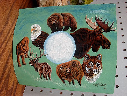 Big Game North American Wildlife Painting Original by Pat King Green Moon, Moose-R-Us.Com Log Cabin Decor