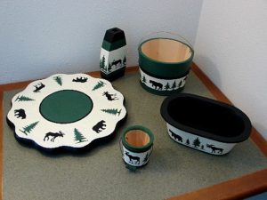 Pat King Bear Moose Tree Silhouette Hand Painted Wood Accessories