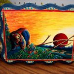 Stylized Moose Sunset Hand Painted Large Rectangular Picture Pat King Original - Image 4
