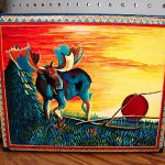 Stylized Moose Sunset Hand Painted Large Rectangular Picture Pat King Original