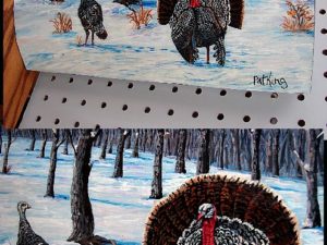 Hand Painted Wild Turkey Scene Log Siding Pat King