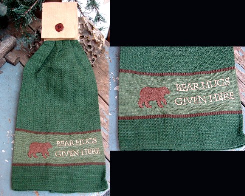 Bear Hugs Given Here Tie Hand Towel Cotton, Moose-R-Us.Com Log Cabin Decor